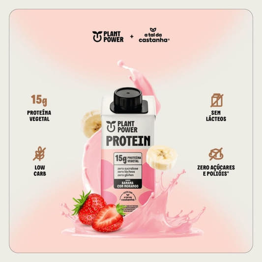 Imagem-de-um-Shake-Proteico-com-destaque-para-proteina-vegetal-sem-lactose-e-sem-acucar-cercado-por-morangos-bananas-e-shake-rosa.