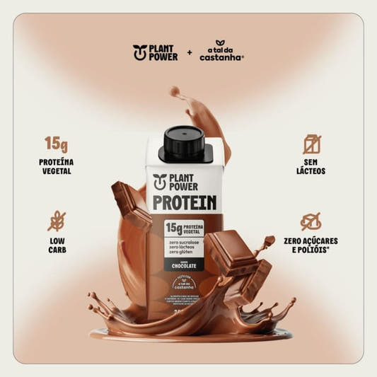 Embalagem-da-bebida-Plant-Power-Protein-sabor-chocolate-cercada-por-pedacos-de-chocolate-e-respingos-cremosos-destacando-os-beneficios.