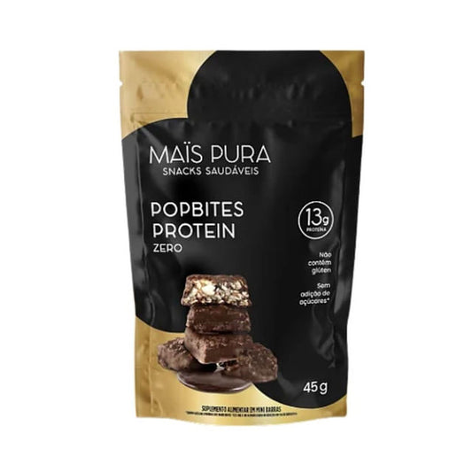 Embalagem-preta-e-dourada-de-Popbites-Mais-Pura-destacando-snack-proteico-sem-gluten-e-sem-adicao-de-acucares.-Contem-13g-de-proteina.