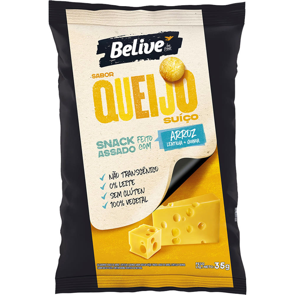Snack Vegano Sem Glúten Sabor Queijo Suíço 35g Belive