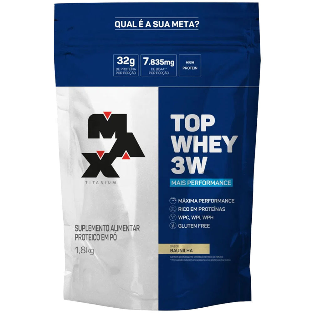 Top Whey 3W + Perfomance Sabor Baunilha 1,8Kg Max Titanium