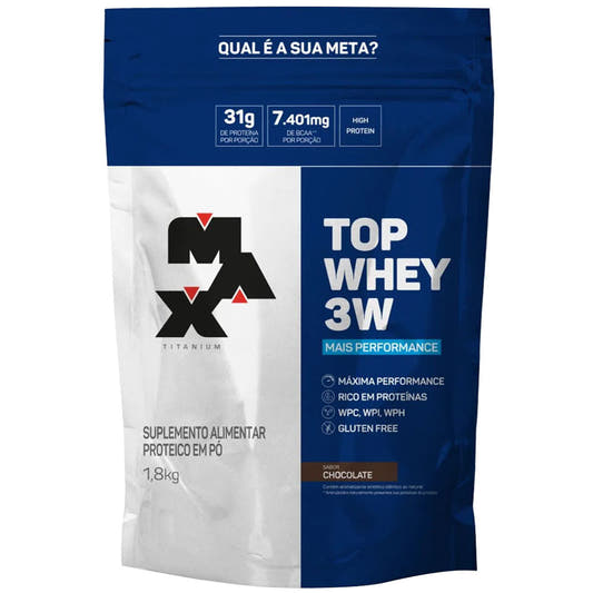 Top Whey 3W + Perfomance Sabor Chocolate 1,8Kg Max Titanium