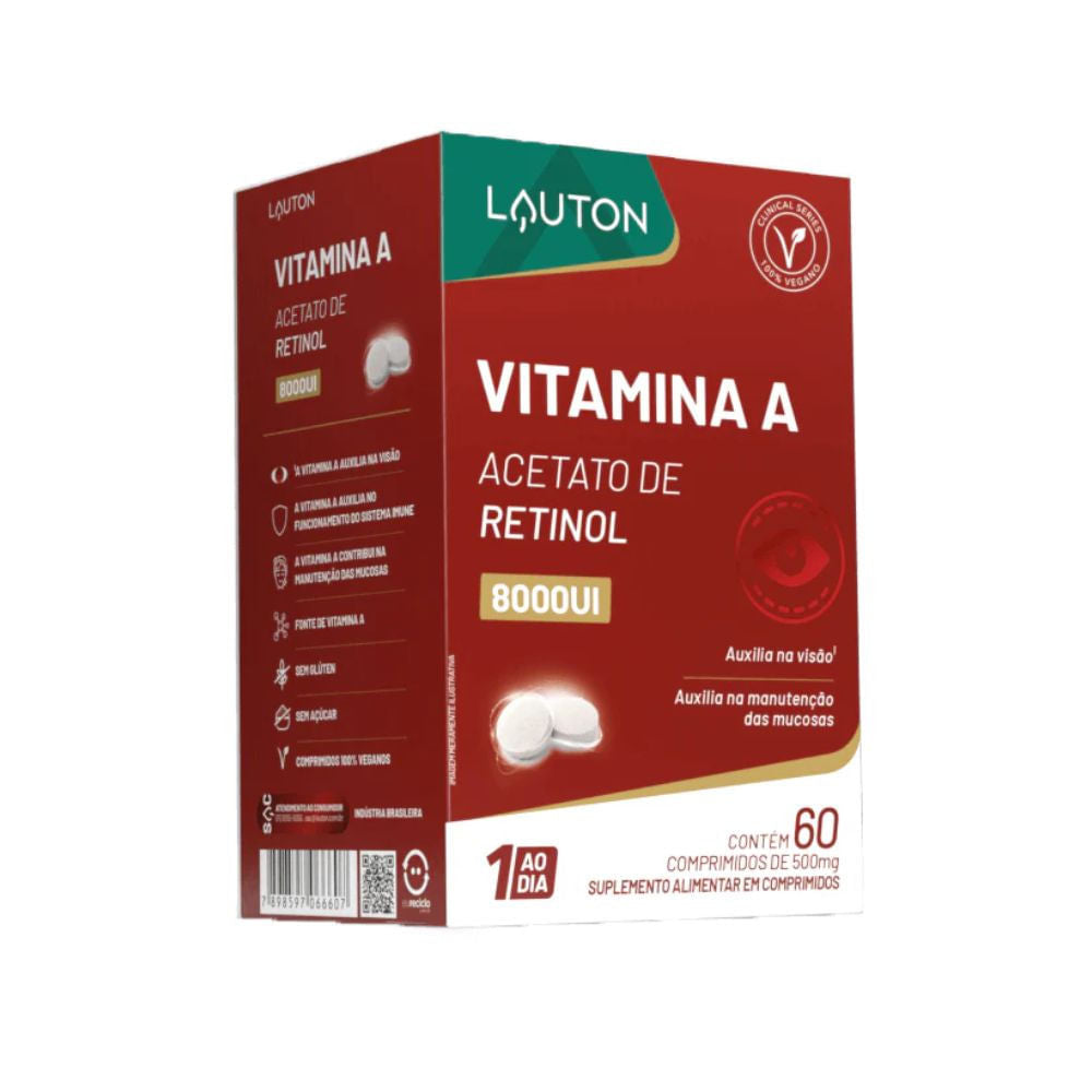 Vitamina A Acetato de Retinol 8000UI 60 Comprimidos Lauton