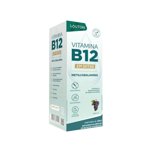 Caixa-verde-e-branca-com-rotulo-“Vitamina-B12-em-gotas”-sabor-uva--destaque-para-selo-vegano-e-beneficios-da-Vitamina-B12.