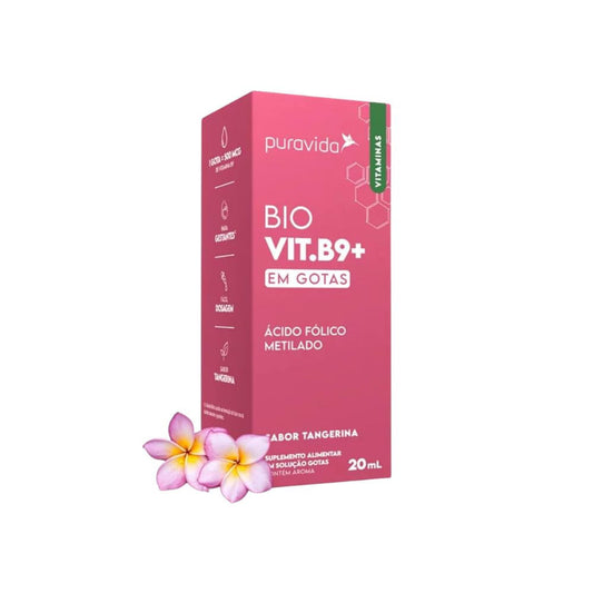 Vitamina B9 Ácido Fólico Metilado em Gotas Sabor Tangerina 20ml Puravida