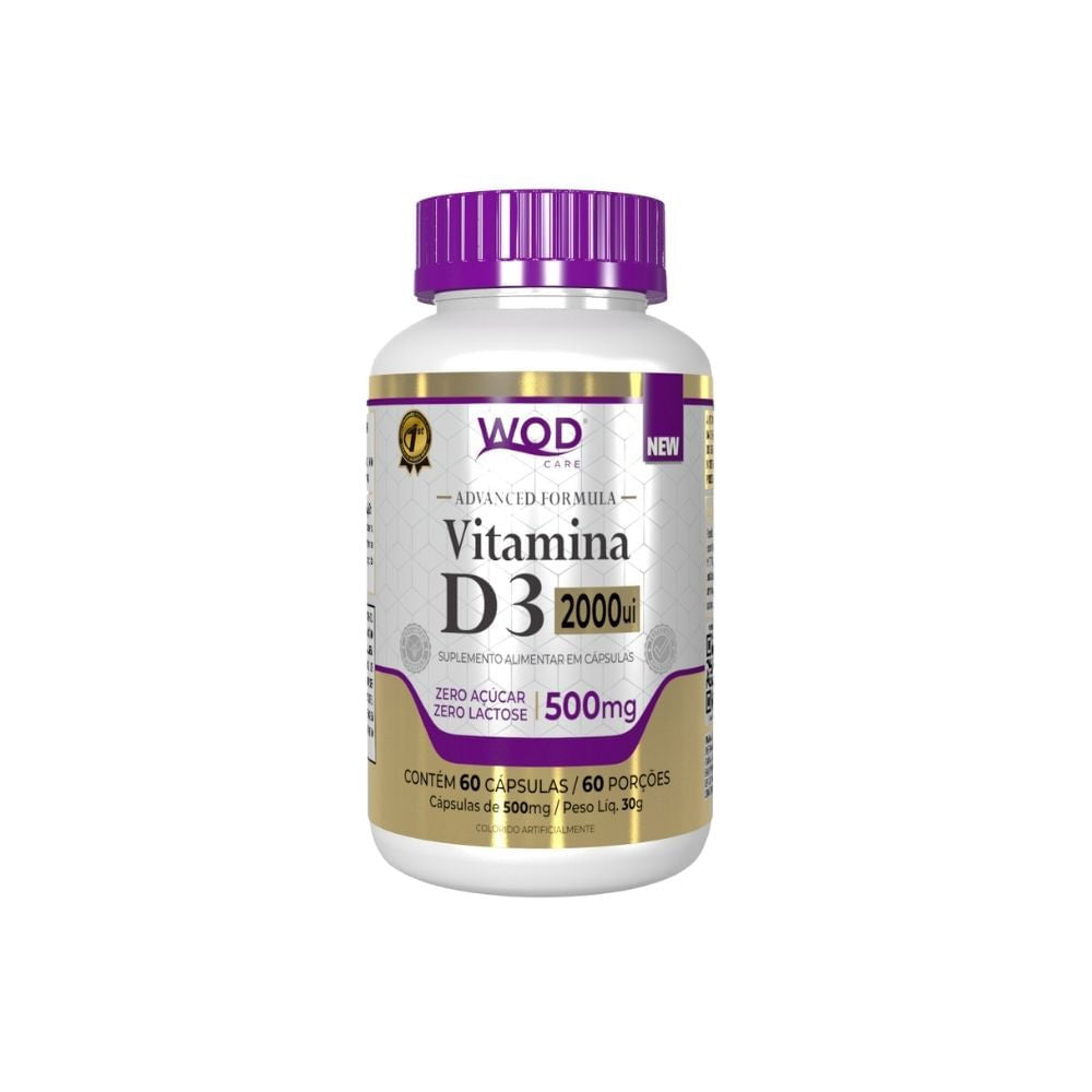 Frasco-branco-com-tampa-roxa-contendo-Vitamina-D3.-O-rotulo-destaca--2000-UI---zero-acucar--e--zero-lactose--com-60-capsulas.-Fundo-branco.