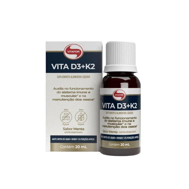 Vitamina D3+K2 em Gotas Sabor Menta 20ml Vitafor