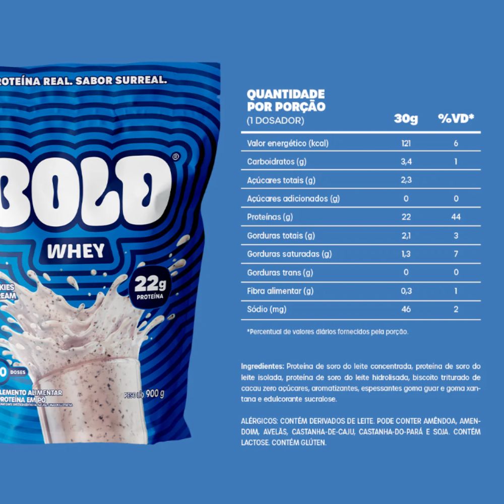 Informacoes-nutricionais-do-bold-whey-cookies-cream-com-destaque-para-22g-de-proteina-e-0g-de-acucar-adicionado