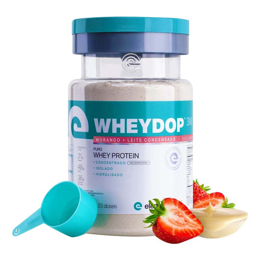 Wheydop Whey Protein 3W Sabor Morango e Leite Condensado 900g Elemento Puro