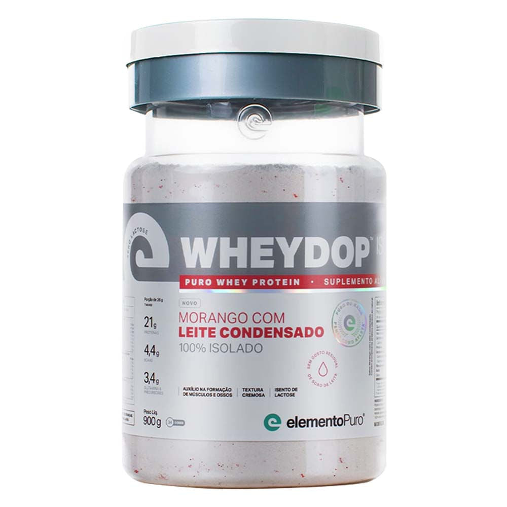 Wheydop Whey Protein Isolado Sabor Morango com Leite Condensado 900g Elemento Puro
