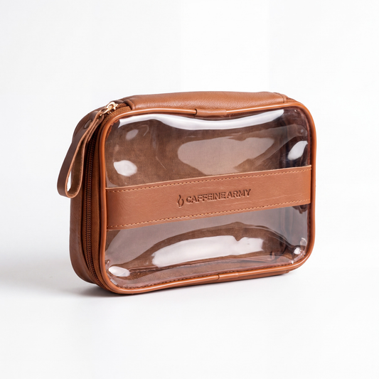Necessaire Caffeine Army Transparente  Caramelo com Alça de Mão